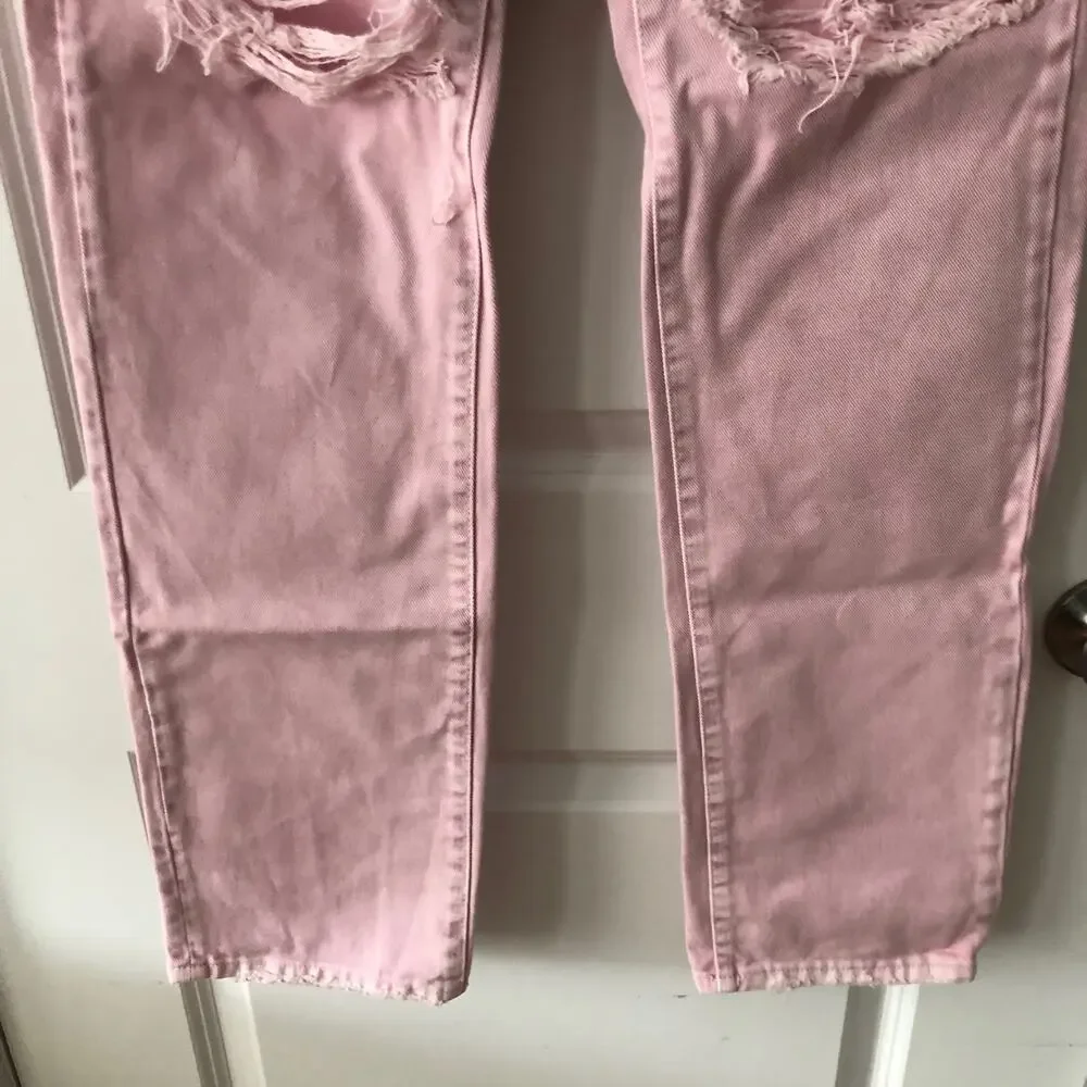 3x1 NYC size 24 Women's distressed straight leg jeans Mineral Rose Pink $367